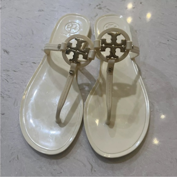 Tory Burch Mini Miller Flat Thong Sandals 6M ivory off white - Picture 2 of 10
